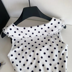 White Polka Dots Collar Lace Top