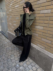 Barrel Decorative Military-Style Buttons Pants