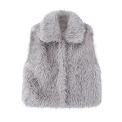 Sleeveless Lapel Fuzzy Vest