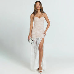 Lace Patchwork Mesh Strap Maxi Dress