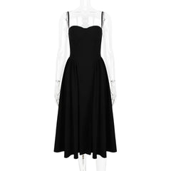 Solid Spaghetti Strap Bustier Pleated Midi Dress
