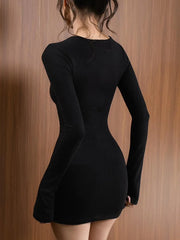 Long Sleeve Keyhole Cutout Bodycon Mini Dress