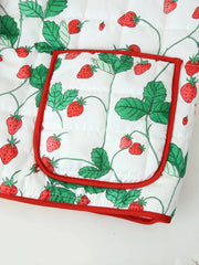 Strawberry Print Lapel Pocket Quilted Jacket
