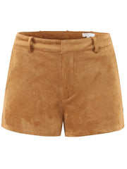 Brown Suede Zipper Jacket With Shorts