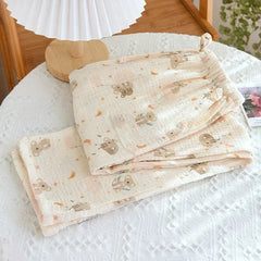 Printed Crepe Cotton Straight Drawstring Trousers