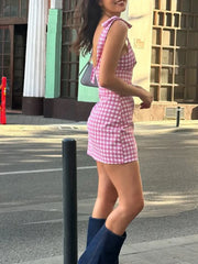 Checkered Tie Up Straight Mini Dress