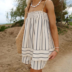 Striped Sleeveless Peplum Cami Top And Boxer Shorts Set