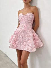Floral Embroidered Strapless Mini Dress