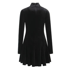 Black Velvet High Neck Cut Out Long Sleeve Mini Dress