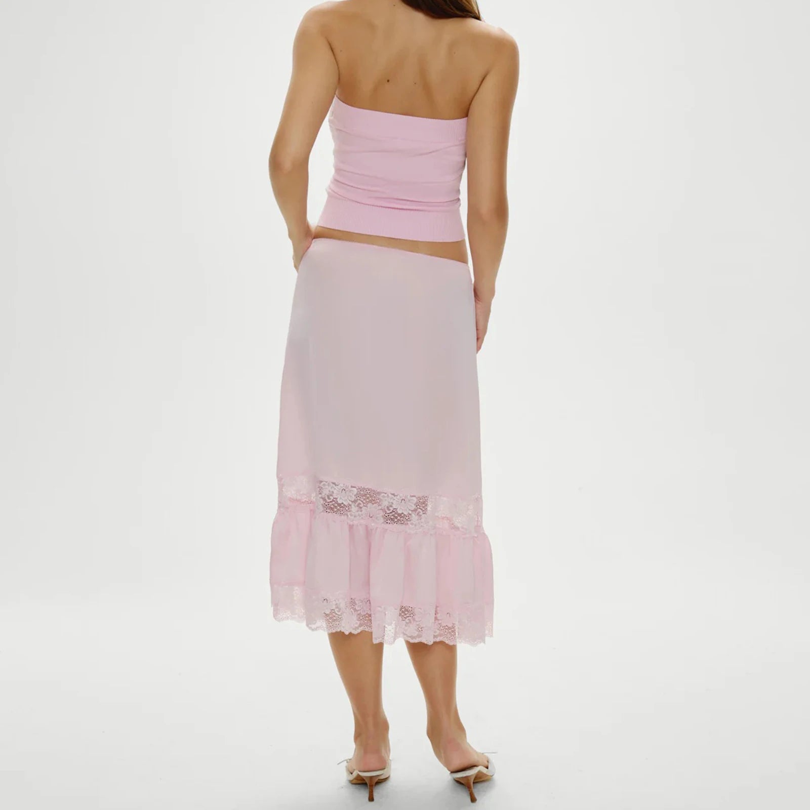 Pink strapless top and skirt set