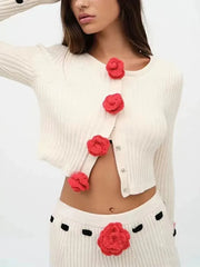 Long Sleeve 3d Flower Cardigan