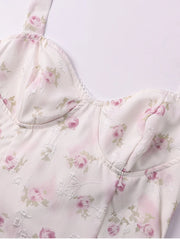 Jacquard Pink Floral Print Halter Neck Mini Dress