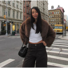 Brown Faux Fur Cropped Coat