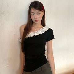 Black Frill Trim Sleeve Top