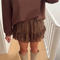 Sequins Elastic Waist Ruffle Shorts
