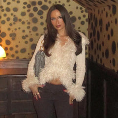 Furry Patchwork Ribbed Zipper Cardigan