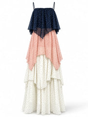 Polka Dot Colorblock Layered Maxi Dresses