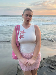 White Tank Top With 3D Appliqués