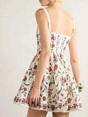White Floral Stripe Print Mini Dress