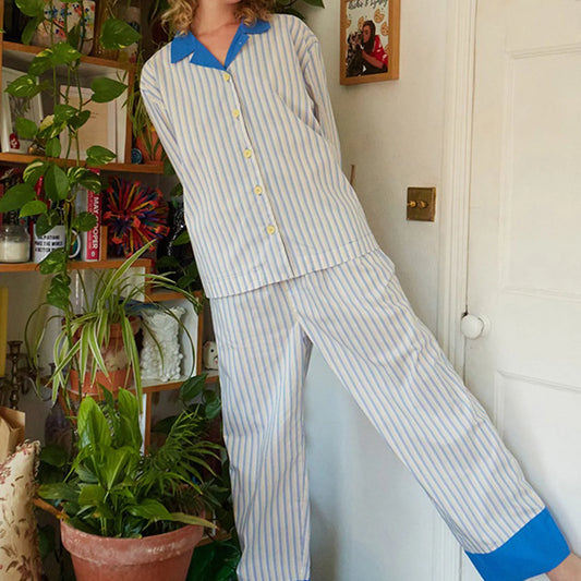Striped Contrast Colour Long Sleeve Top with Pants Loungewear Set