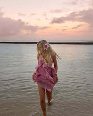 Pink Ruffles Cut Out Halter Rose Mini Dress
