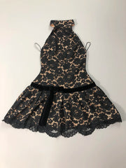 Black Lace Open Black Frill Mini Dress