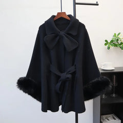 Bowknot Knitted Cape Short Coat