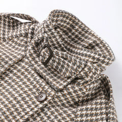 Checkered Button Double Breasted Long Sleeve Coat