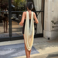 Contrast Black Deep V-Neck Draped Sleeve Bodycon Mini Dress