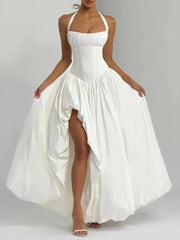 Halter Neck Puff Maxi Dress