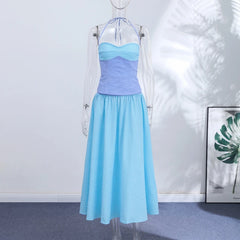 Stripe Patchwork Halter Top And Long Skirt Set