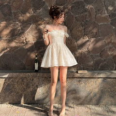 Off-Shoulder Eyelet Embroidery Corset A-Line Mini Dress