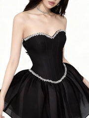 Rhinestone Strap Flare Strapless Mini Dress