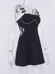 Black Diamonds Spaghetti Strap Cut Out Mini Dress