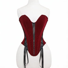 Velvet Mesh Lace Up Bodice Strapless Corset