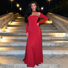 Long Sleeve Neck Cut Out Maxi Dress