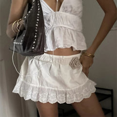 Floral Eyelet Embroidery Trim Mini Skirt