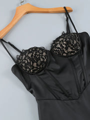 Corset Irregular Ruffle Hem Spaghetti Straps Satin Midi Dress