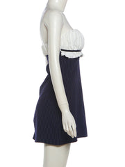 Blue Striped Ruched Bust Strapless Mini Dress