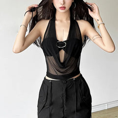 See-through Halter Top & Bralette Set - Streetwear Crop Tank