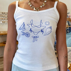 White Graphic Cami Top