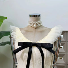 Bow Tie Mini Ponpon Fishbone Dress