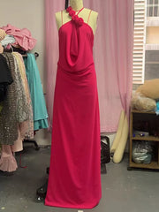 Rose 3d Flower Strap Halter Maxi Dress