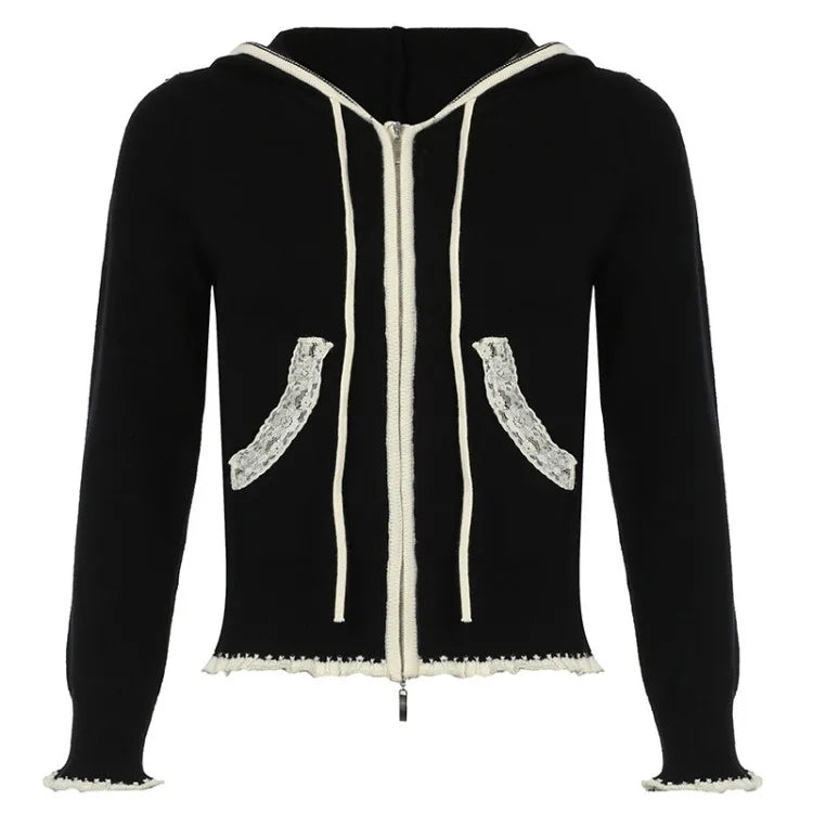 Black hoodie with white lace details