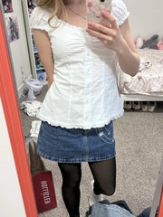 Ruffle Hem Short Sleeve Button Up Top