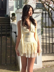 Yellow Tassel Tierred Mini Dress With Scarf