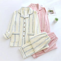 Striped Print Flannel Shirt And Pants Pajama Set