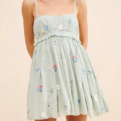 Sleeveless Floral Embroidery A-Line Mini Dress