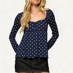 Polka Dot Peplum Long Sleeve Top