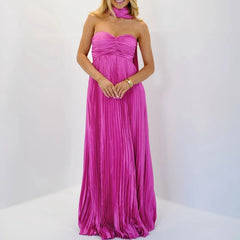 Women's multi-color strapless maxi dress with empire waist.